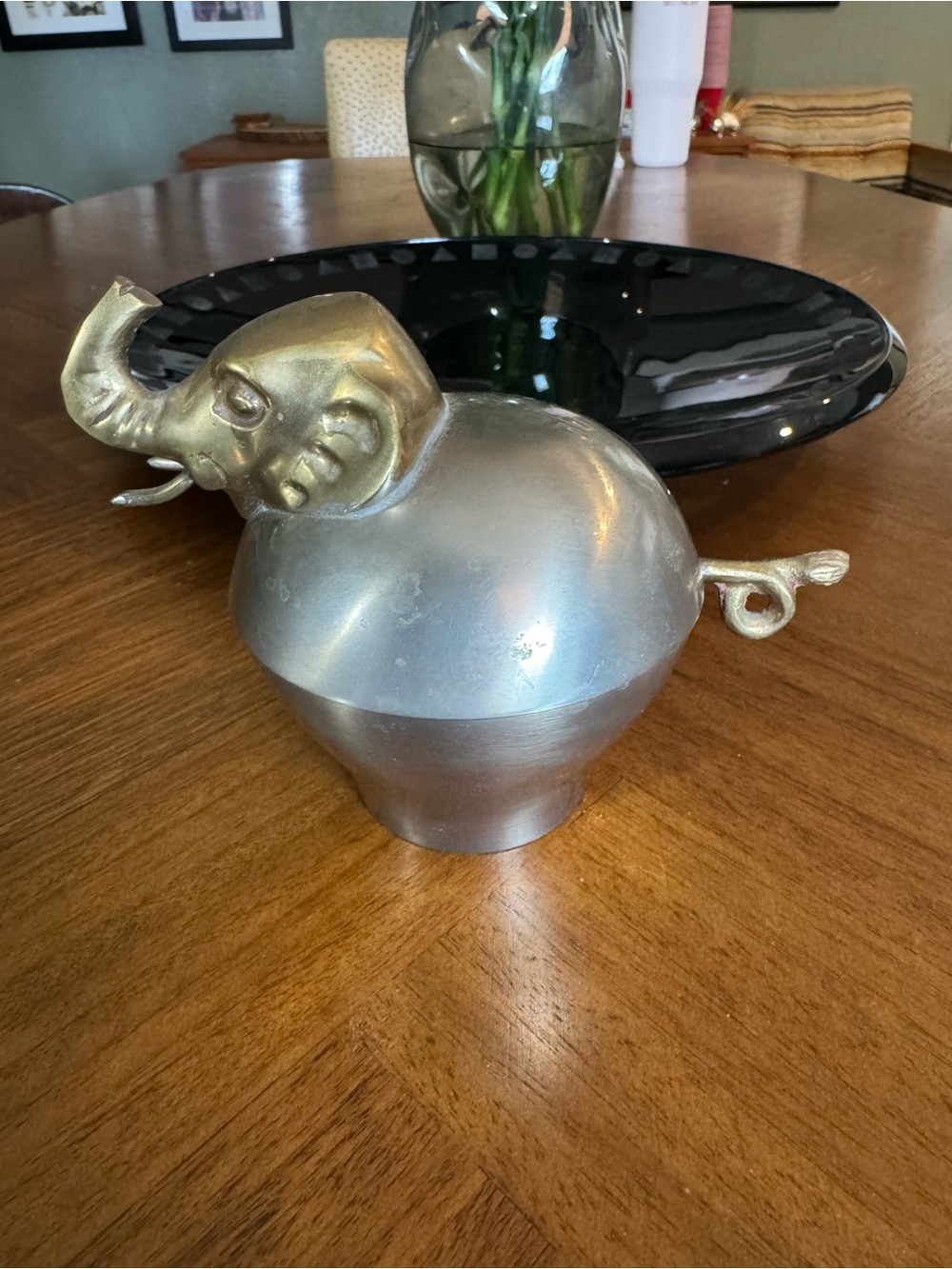 Bronze andSilver Elephant Figurine Decorative Accent bowl